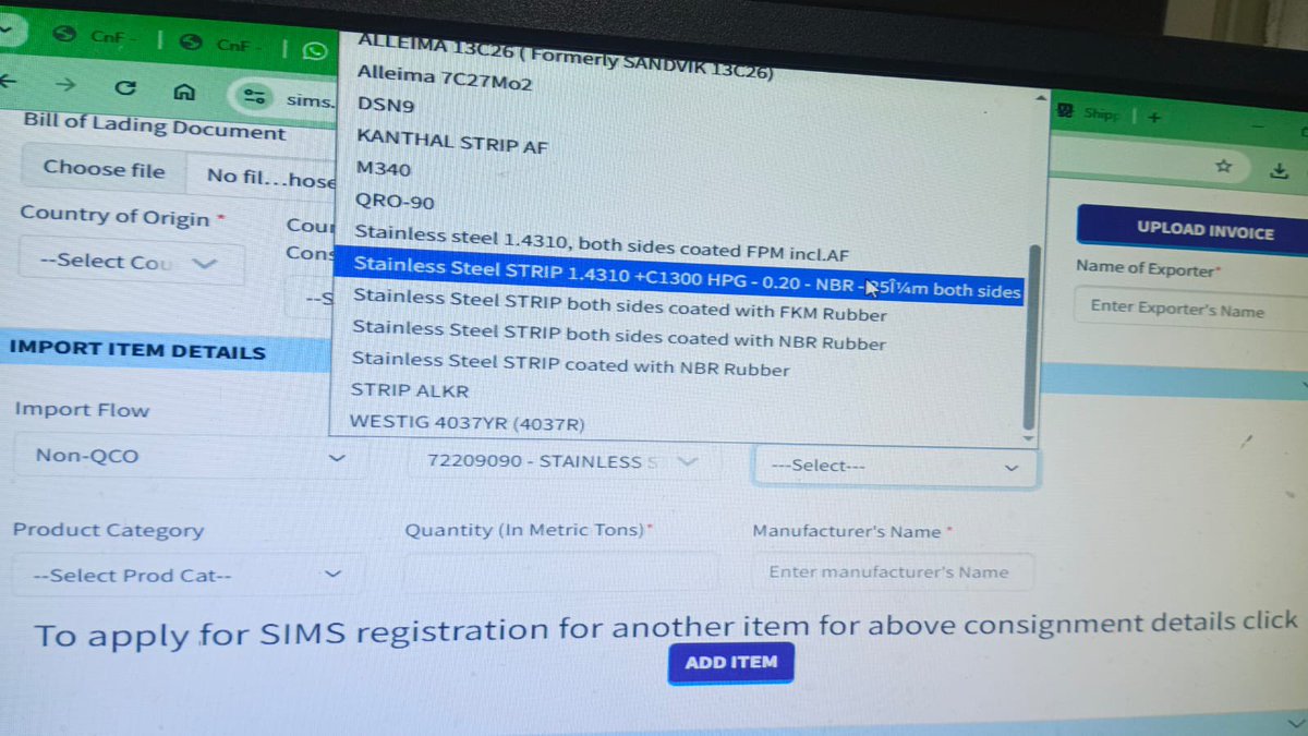 <a href="/SteelMinIndia/">Ministry of Steel</a> we appreciate ur efforts towards Trade facilitation bt it seems amendment in SIMS portal has skipped ur attn, it still insists to select the grades of steel/IS standard from dropdown list for filling SIMS application for NON-QCO grades/HSN.<a href="/NITIAayog/">NITI Aayog</a> <a href="/PMOIndia/">PMO India</a>