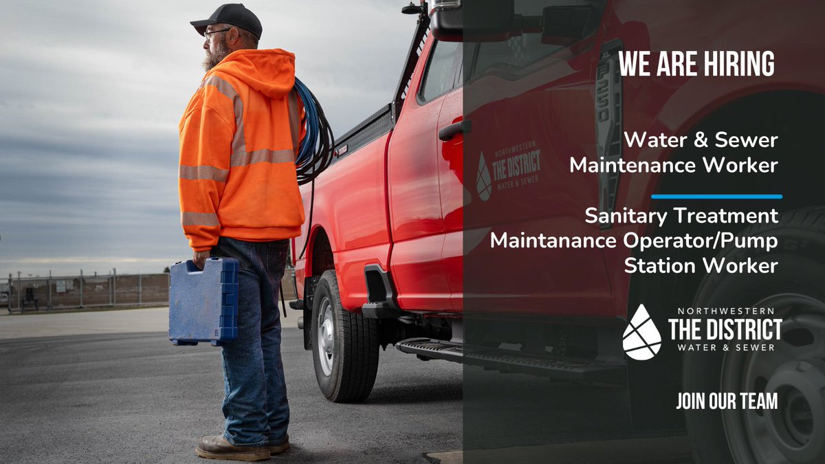 🚨 We’re hiring! Join the Northwestern Water &amp; Sewer District team.
✅ Water &amp; Sewer Maintenance Worker I
✅ Sanitary Treatment Operator I / Pump Station Worker I
💰 $27.59/hr + training &amp; tuition assistance
👉 bit.ly/3qBoMta
