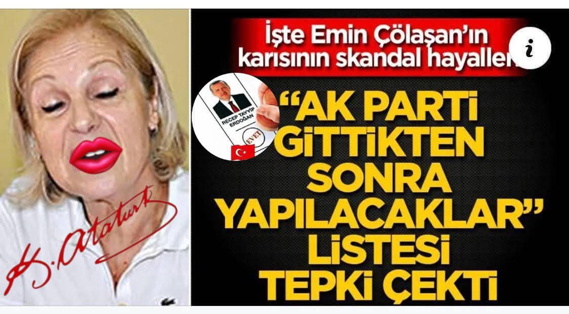 Kemalist Emin Çölaşan’ın Kemalist eşi, Danıştay Eski Başkanvekili Tansel Çölaşan, Ak Parti’yi gönderdikten sonra yapacaklarını tek tek sıralamış:
•Tüm İmam Hatipler kapatılıp spor, sanat ve meslek liselerine dönüştürülecek.
•Diyanet İşleri Başkanlığı kaldırılacak, bütçe