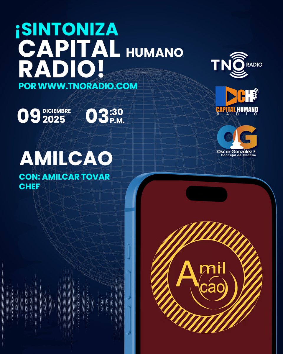 #8Dic | Nos vemos en #CapitalHumanoRadio por <a href="/TNOradio/">TNO NETWORK</a> (tnoradio.com) a las 3:30 p.m este #9Dic con Amilcar Tovar, creador de Amilcao. Innovadora propuesta gastronómica, cómo fusiona el arte culinario con el cacao y los secretos detrás de sus creaciones. 🧑🏻‍🍳🔥