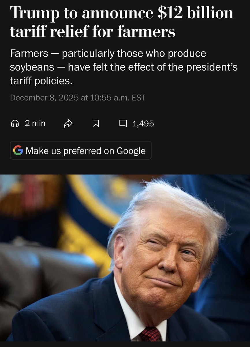 The biggest fucking welfare queens in America,

Just got another $12 Billion dollars.

This $12 Billion “Socialist Bailout” is due to Trump’s bullshit tariffs.

Fuck these farmers.

They voted for this shit.