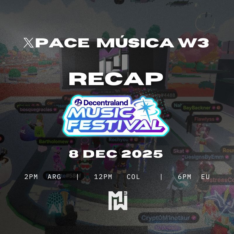 Musica_W3's tweet photo. Gmgm!! 
Nos vemos en 2 horitas para reencontrarnos, hablar de lo que vivimos este fin de semana pasado, el recap del festival de @decentraland 

Está volviendo la música a los metaversos?

Qué más podemos construir en ese escenario el año que viene? 

Link👇 https://t.co/qmMuzc60aP