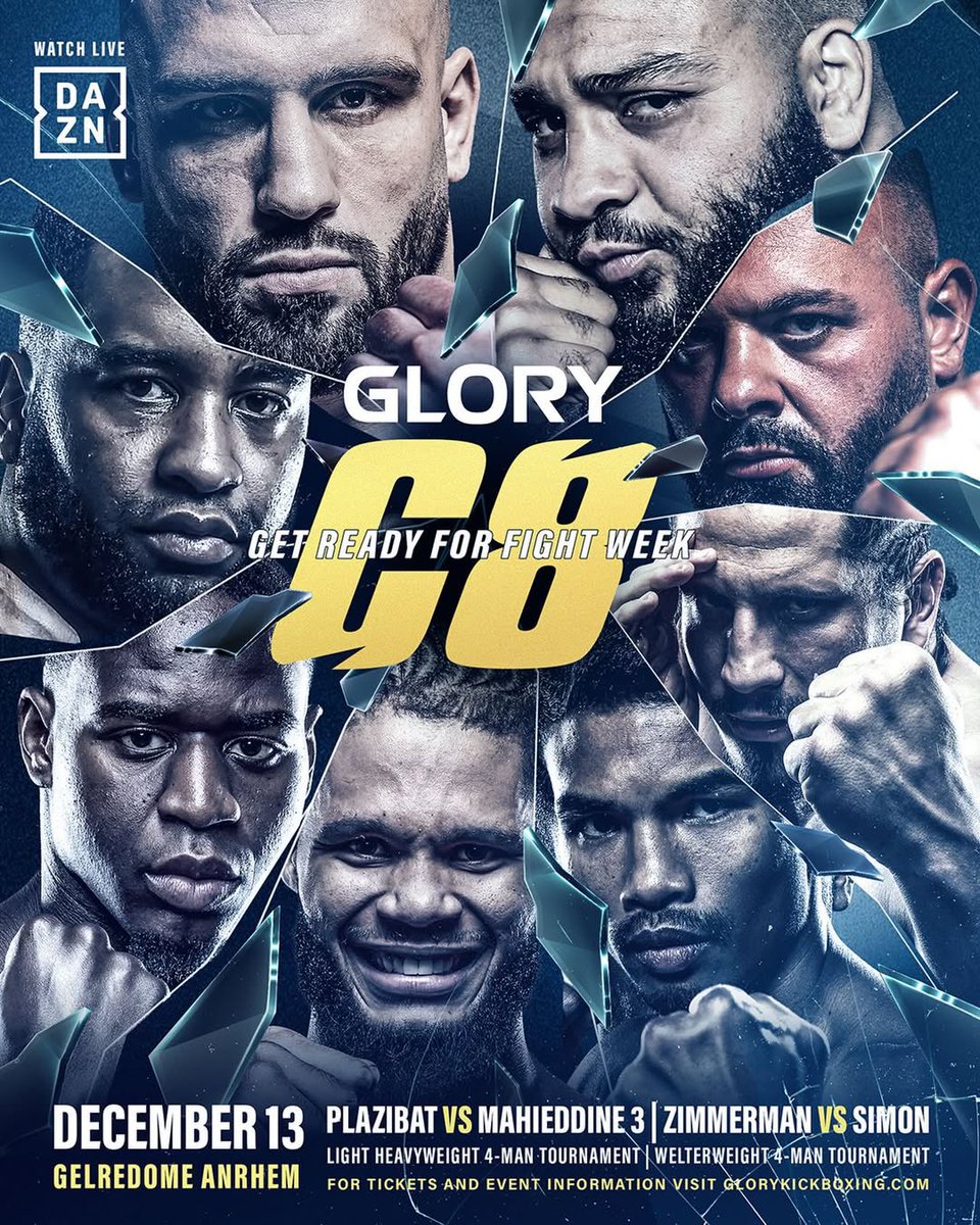 IT’S #COLLISION8 FIGHT WEEK! 

Get your PPV now on DAZN. Tickets are on sale now at glorykickboxing.com 

#COLLISION8 | DEC 13 | Gelredome, Arnhem