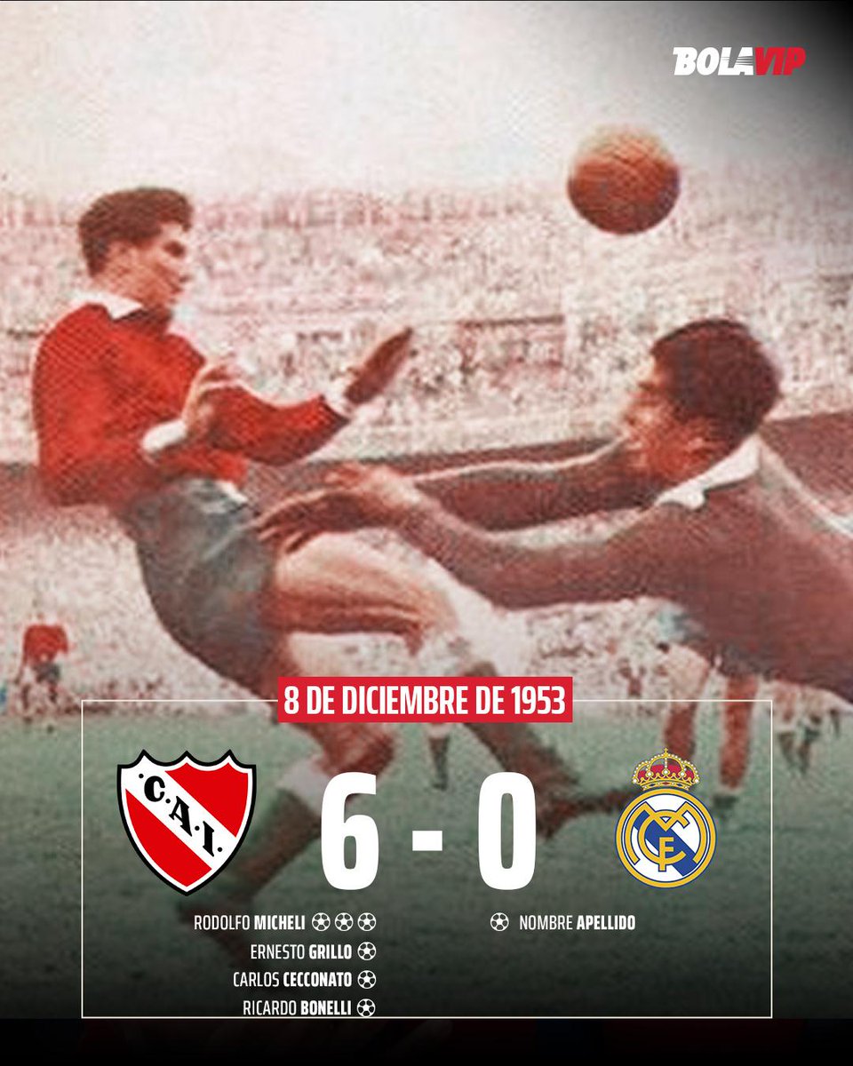 Se cumplen 72 años de una de las hazañas más grandes de la historia del fútbol argentino: la goleada de Independiente ante Real Madrid de Alfredo Di Stéfano.

Luego de este encuentro, el Merengue dominaría el continente con cinco Copas de Europa consecutivas.

Impresionante. 🤯🔴
