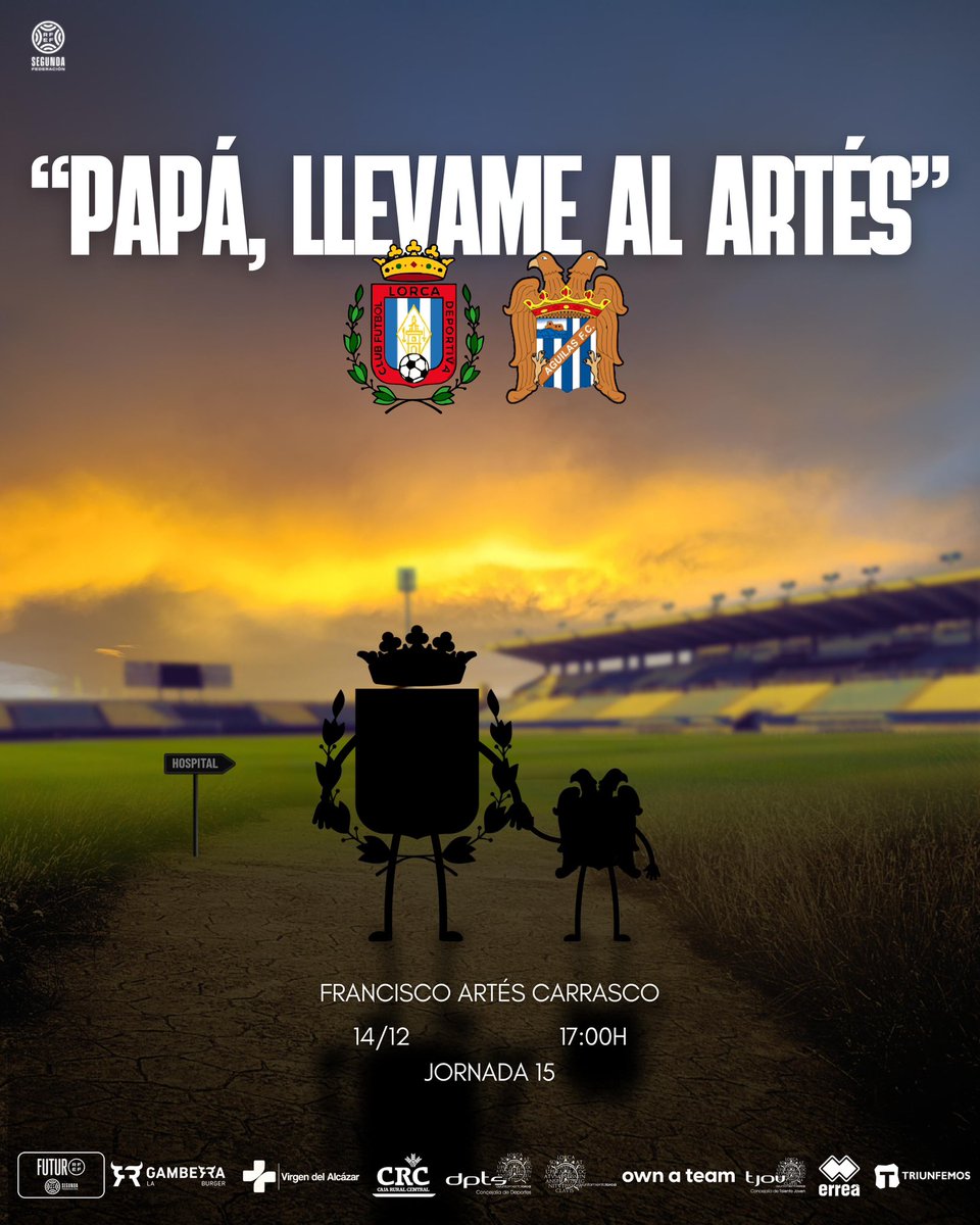 ⚔️ 𝗦𝗘𝗠𝗔𝗡𝗔 𝗗𝗘 𝗗𝗘𝗥𝗕𝗜

🏆 𝟮𝗥𝗙𝗘𝗙 | 𝗚.𝗜𝗩 | 𝗝𝗼𝗿𝗻𝗮𝗱𝗮 𝟭𝟱
🆚 <a href="/aguilas_fc/">Águilas F.C.</a> 
🗓️ 𝗗𝗼𝗺𝗶𝗻𝗴𝗼 𝟭𝟰 𝗱𝗲 𝗱𝗶𝗰𝗶𝗲𝗺𝗯𝗿𝗲
⌚️ 𝟭𝟳:𝟬𝟬𝗛
🏟️ 𝗙𝗿𝗮𝗻𝗰𝗶𝘀𝗰𝗼 𝗔𝗿𝘁𝗲𝘀 𝗖𝗮𝗿𝗿𝗮𝘀𝗰𝗼

#LorcaDeportivaAguilas 
#SoloySiempreLorcaDeportiva