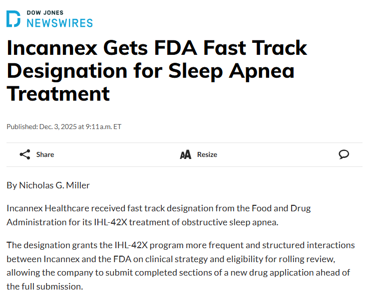 $IXHL - New SLEEP APNEA Pill receives U.S. FDA Fast Track designation for NDA approval!  You won't believe stock price!  $PG $MRK $MYL $VRTX $BIIB $BMY $JNJ $AZN $REGN $JNJ $PFE $GSK $LLY $ABT $SNY $NVO $NVS $WBA $RAD $HLF $CJJD $GNC $DPLO $IPXL $TSCO $BBBY $RGS $TEVA $RDY $MNK