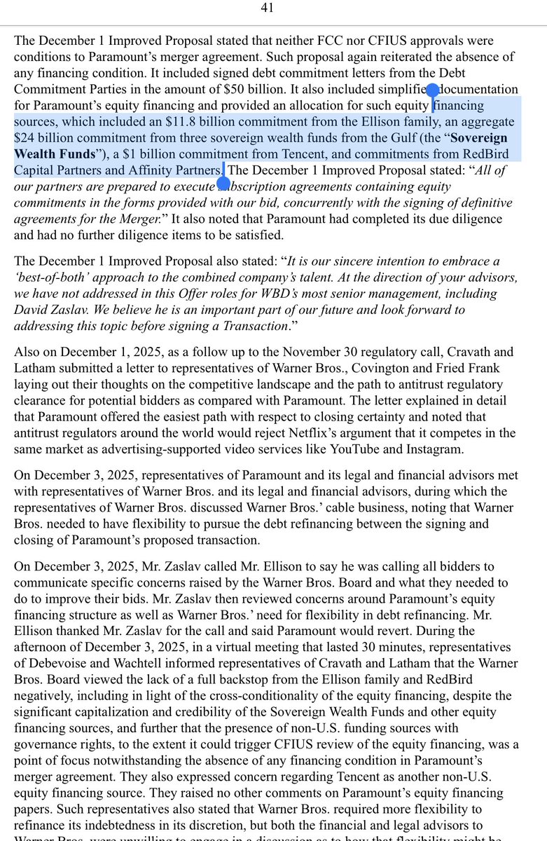 Paramount’s bid for WBD is backed in part by 
- $24bn from Middle Eastern sovereign wealth funds 
- $1bn from China’s Tencent
- Jared Kushner’s private equity firm