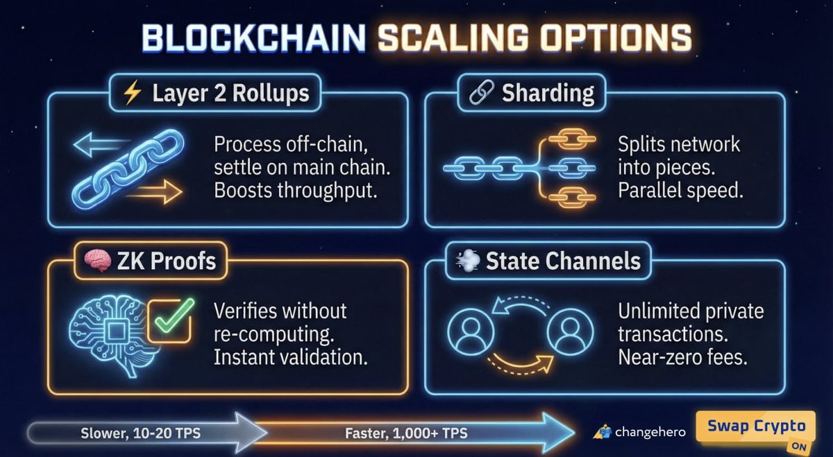 Have you ever wondered how do we scale blockchains, if necessary?

How do we achieve 1,000+ transactions per second from 10-20 TPS?

Here is the blockchain scaling 101 in one screen 😎