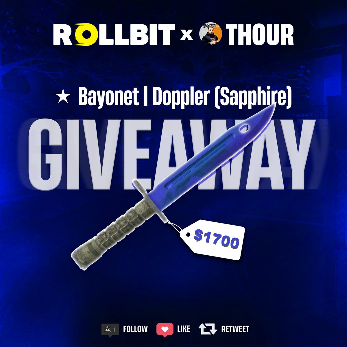 Another <a href="/rollbit/">Rollbit</a> giveaway - The Official partners of FaZe Clan and the StarLadder Budapest Major 2025 🏆

💜 Bayonet | Doppler (Sapphire) ~ $1700 💜
✨ Follow <a href="/rollbit/">Rollbit</a> and <a href="/ThourCS2/">Thour</a>
✨ Like and Retweet

One Winner will be picked within a week! Good Luck 🥳