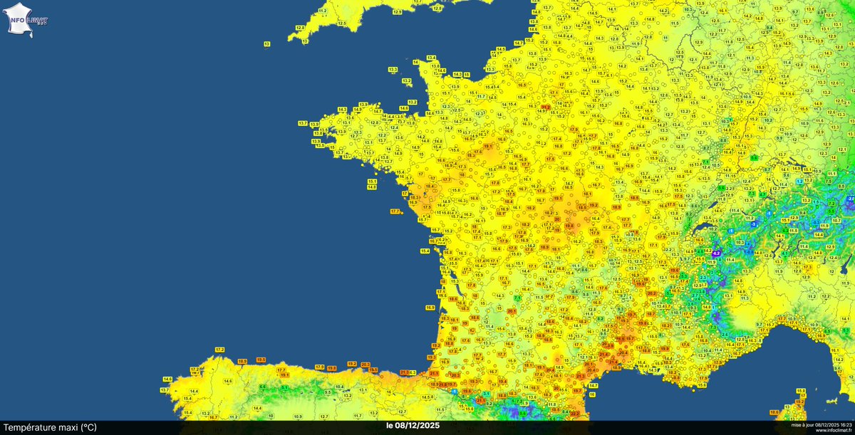 De nouveau, c'est plus de 40 records de chaleur mensuels qui sont battus en une seule journée en France. En 2025, nous avons battu 60 records de froid contre 718 de chaleur, soit 12 fois plus.

Quels impacts sur l'agriculture ?
➡️Un hiver doux favorise la survie des vecteurs de