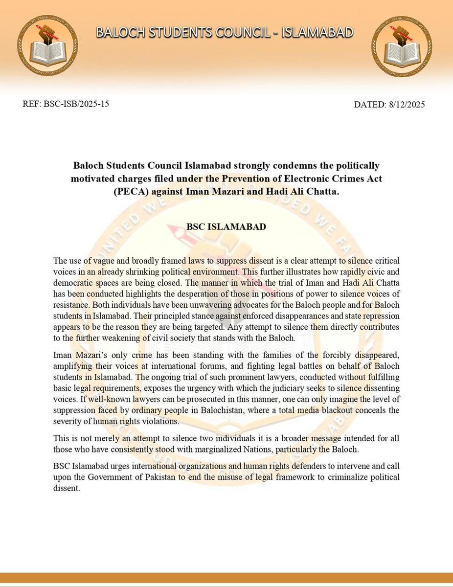 Thank you ⁦<a href="/BSCIslamabad/">Baloch Students Council (Islamabad)</a>⁩ ❤️✊