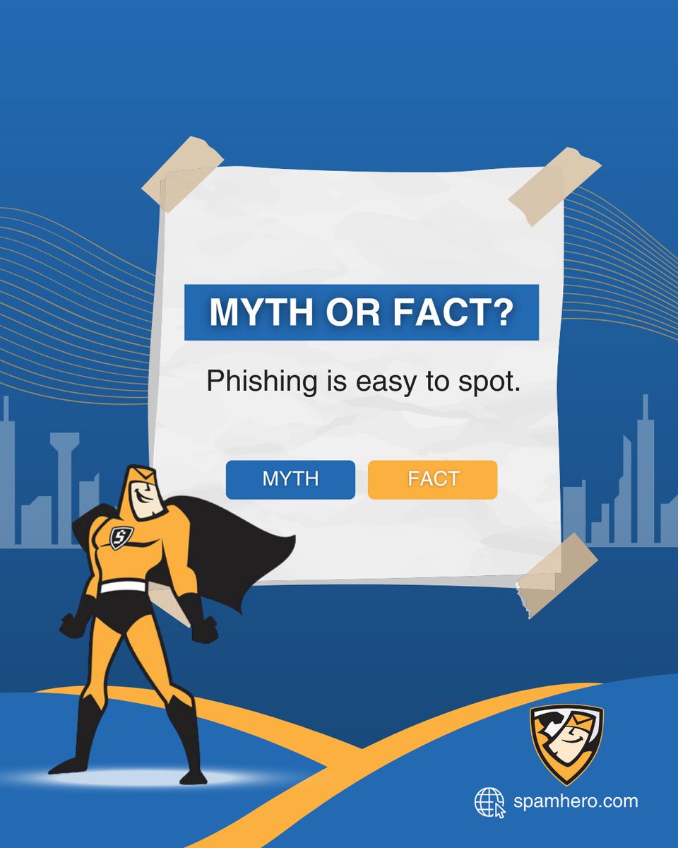 SpamHero's tweet image. ❌ Myth: “Phishing is Easy to Spot”.

AI-powered phishing can mimic brands &amp;amp; people perfectly. SpamHero catches the red flags you might miss.

👉 Start your 30-day free trial: spamhero.com

#spamhero #phishing #spamfiltering #cybersecurity #AI