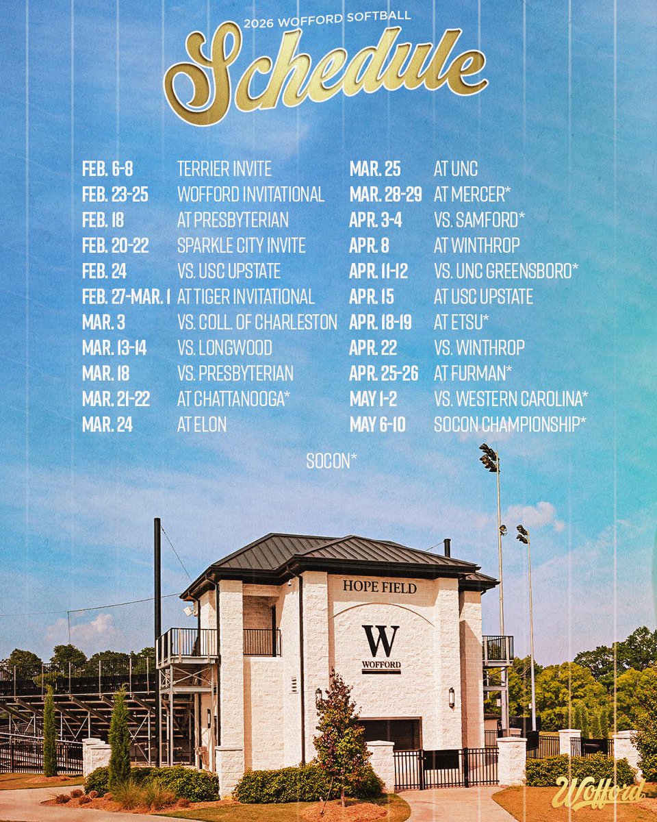 WoffordSoftball's tweet image. Mark your calendars, the 2026 Wofford Softball Schedule is now here!!🥎💯

#ConquerandPrevail #ForTheW