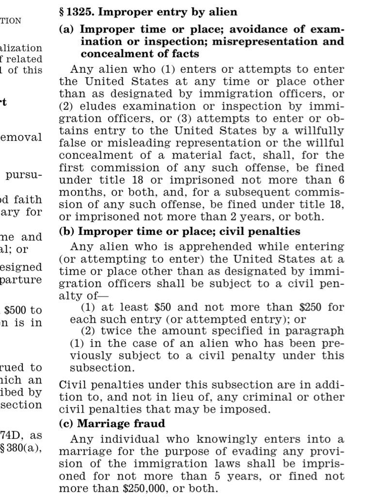 <a href="/libsoftiktok/">Libs of TikTok</a> Entering the US illegally is a federal crime.

Marriage fraud to evade immigration law is a federal crime also.

Ahem, Ilhan Omar.