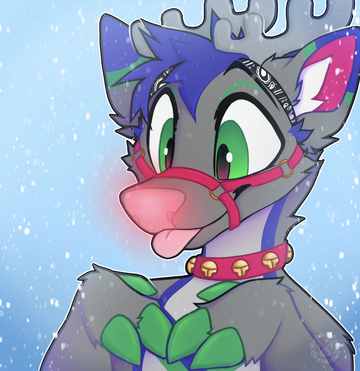 How do I look as a reindeer? 😝🎄💙

🖼️: <a href="/AJ_BFC/">BubbleFoxCreations</a> 

#furry #furryart #fursona #fursuit