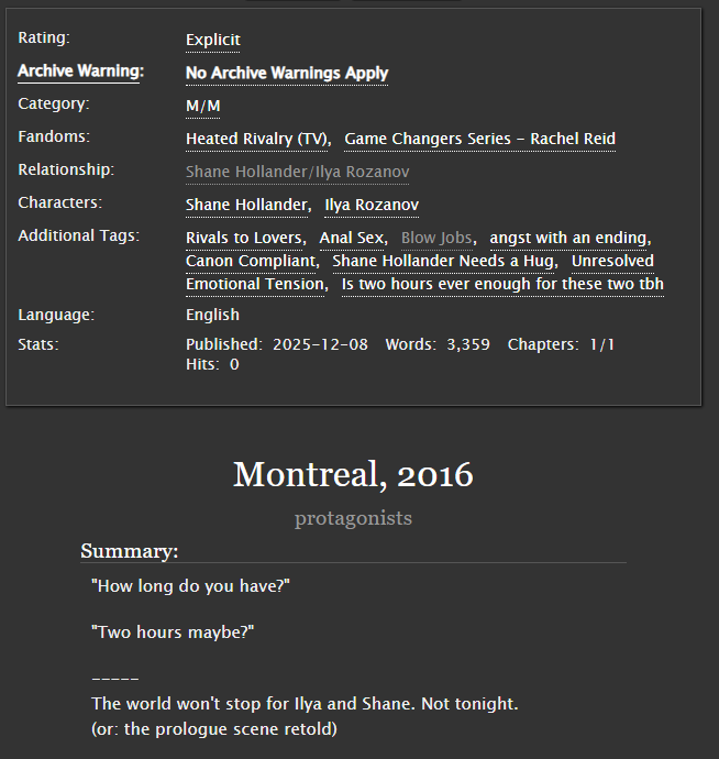 aimedshots's tweet image. Anyway if any of you are so inclined 🥹
I realized the two hours line was in the prologue, so I just made it more uhhh suffocating lol

🔗 ao3.org/works/75444846