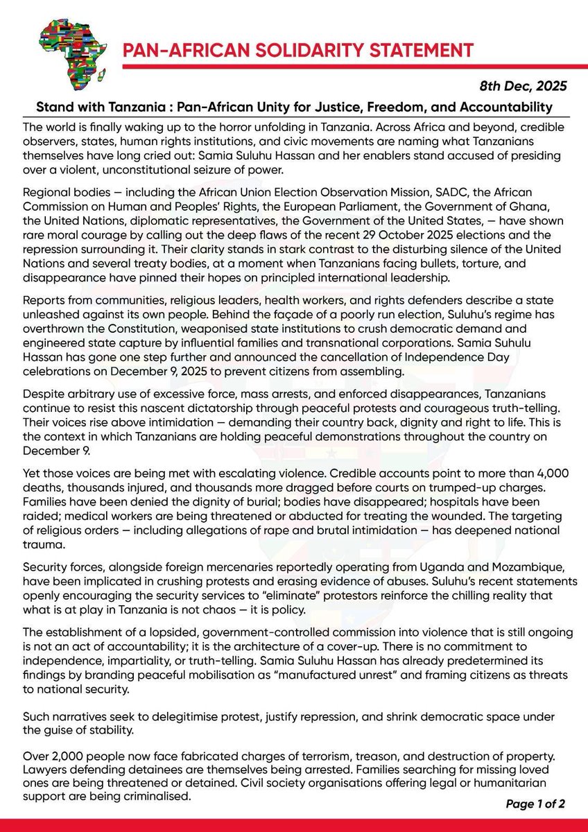 sasc_org's tweet photo. STATEMENT:

Stand with Tanzania: Pan-African Unity for Justice, Freedom, and Accountability. https://t.co/ok05uUaqfh