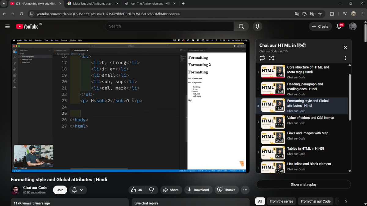 erornotfoundme's tweet image. Thread day 25/100 #100daysofcode :
- learn formatting style and Global attributes form @Hiteshdotcom.
- appear wipro communication assignment.
- practice tech basic questions.
- eats healthy food .
- work on myself and how to grow .
#learninpublic
 #fullstackdevelopment
#html