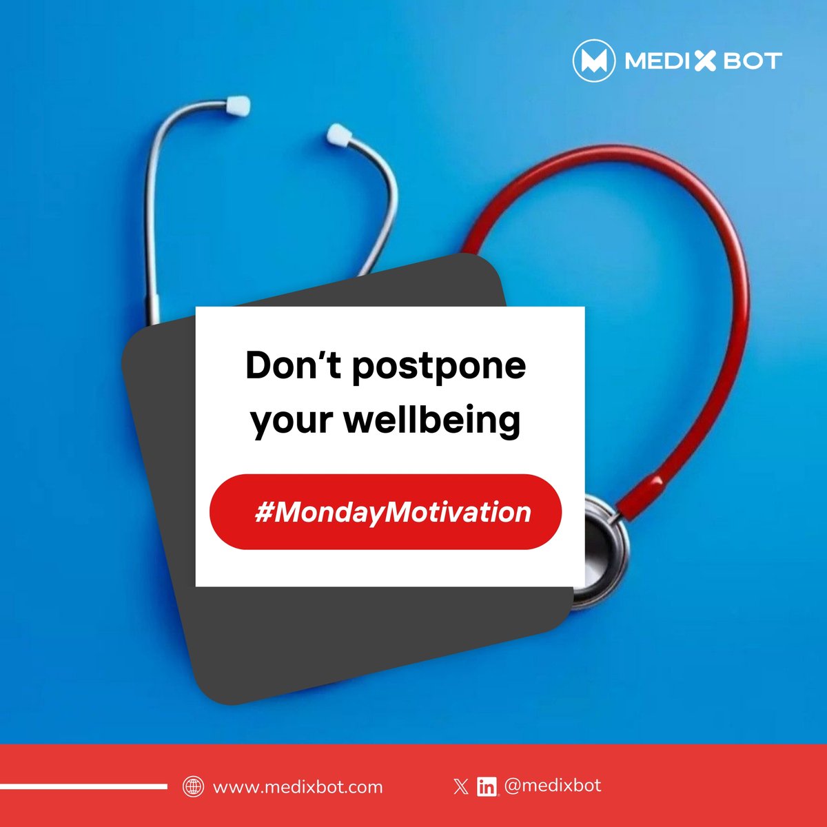 Don’t postpone your wellbeing.

Your health doesn’t run on tomorrow’s schedule, it starts with today.

#MondayMotivation #Medixbot