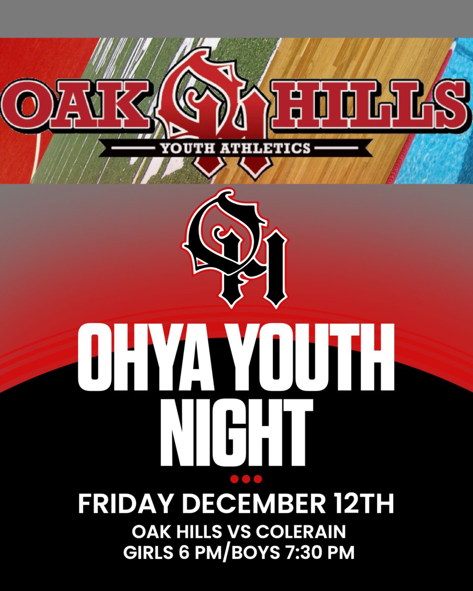 Please join us this Friday as we have OHYA Youth Basketball Night.  All players wearing their jerseys are admitted for free.  It is a double header with the Girls playing at 6 pm and Boys at 7:30 pm. #futurehighlanders