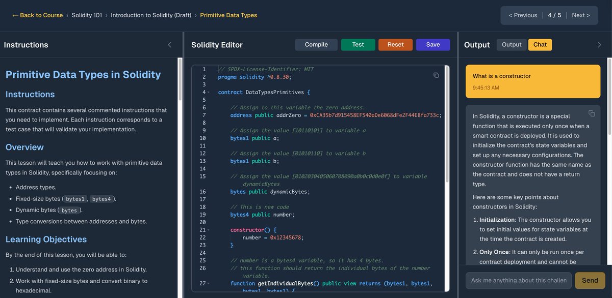 DappDojo's tweet image. Learning to code in #Web3 is not easy. Sooner or later, you need to get your hands dirty. This is why we are building DappDojo Code. 

Our platform is designed to learn by solving challenges that will help you to polish your coding skills with @solidity_lang and other languages.