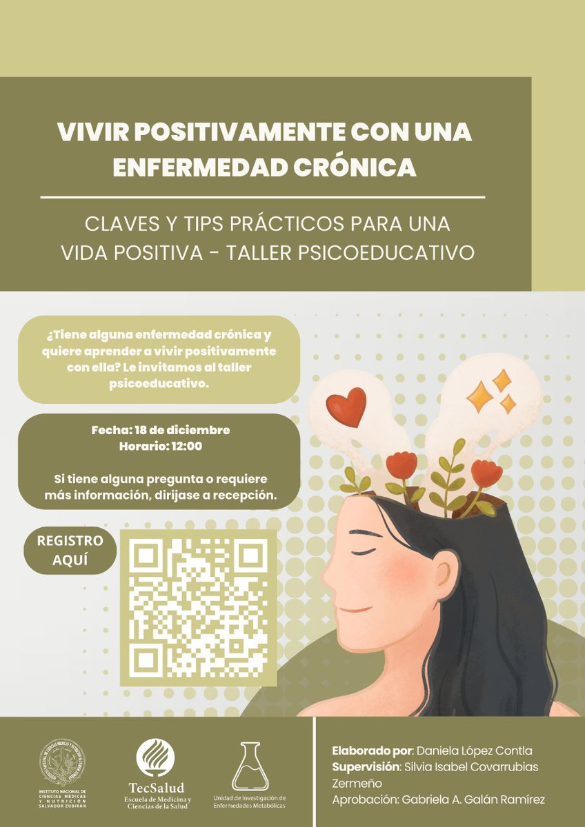 UIEMmx's tweet photo. ¿Tienes alguna enfermedad crónica y quieres aprender a vivir positivamente con ella?
Participa en nuestro taller psicoaducativo.
📅18 Diciembre 2025
⏰12:00 pm (hora de CDMX)
🔗 Regístrate escaneando el QR o en el siguiente link https://t.co/IMFOOh8LmO https://t.co/RUjsUMghnm