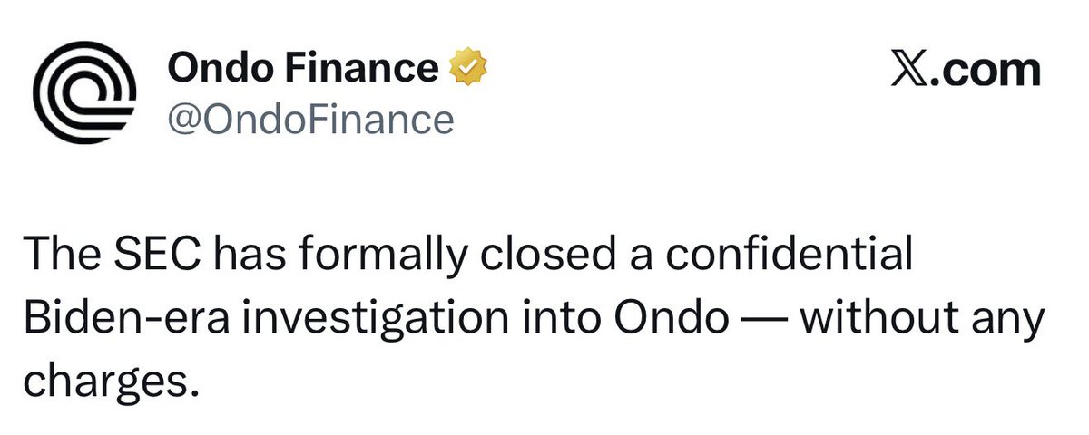🚨BREAKING: The SEC has formally closed a confidential Biden-era investigation into <a href="/Ripple/">Ripple</a> partner Ondo!

💥IT'S HAPPENING - TOKENIZATION ON THE #XRP-LEDGER💥