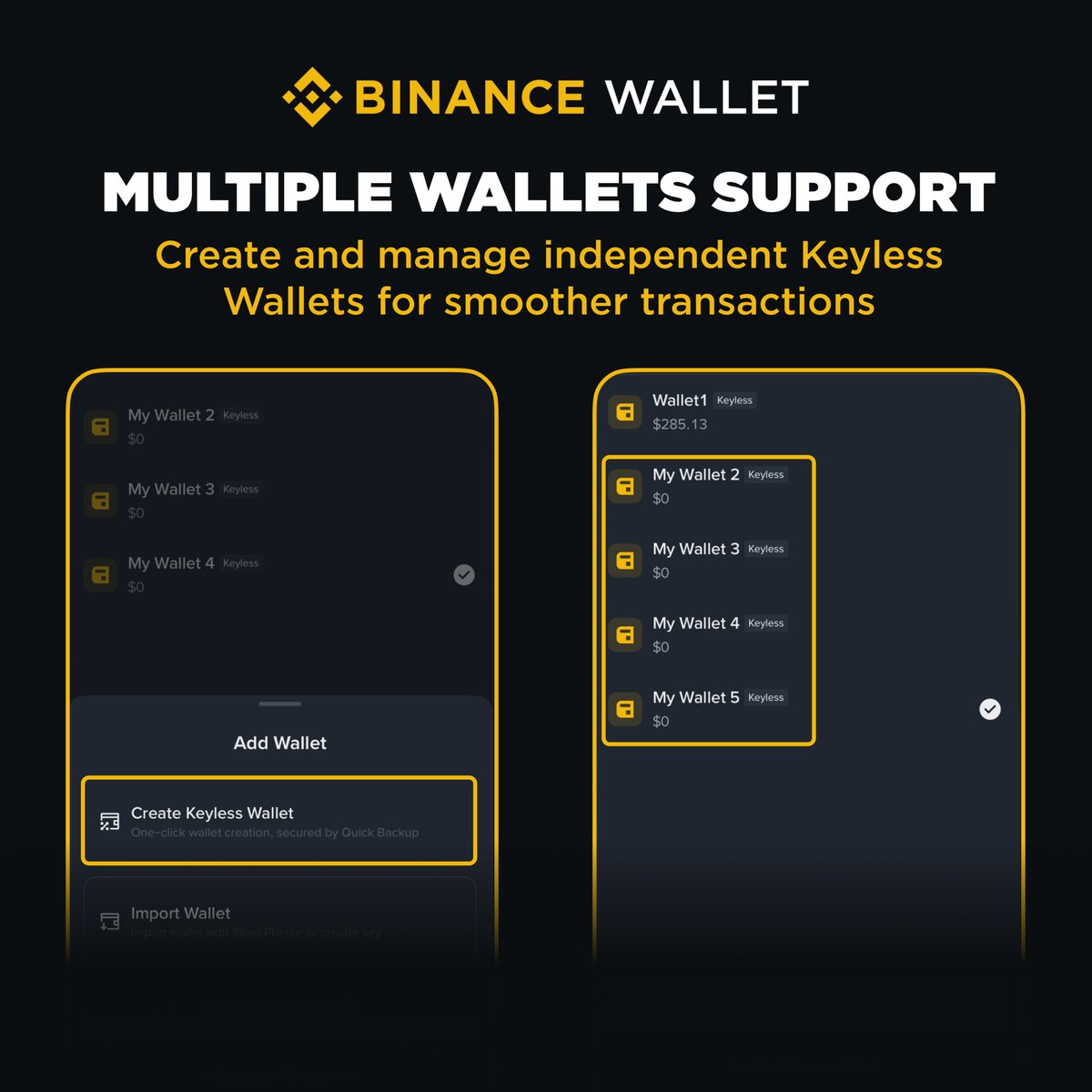 BinanceWallet's tweet image. Check out the new Binance Wallet Upgrades &amp;amp; Join our Giveaway!

🎁 50 Winners, 20 USDC each

What’s New:
-Wallet Web now supports Stablecoin Trading across all scenarios
-Support for creating multiple independent Keyless Wallets to suit different use cases
-New Signal feature to…