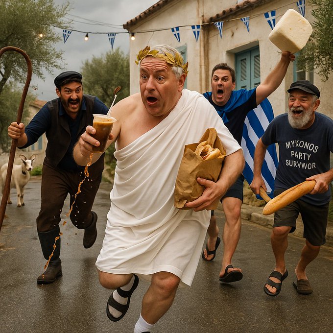 Κρητη Και στην Κρήτη άρχισαν να κυνηγούν τα ΜΑΤ με κατσούνες…
κι εμείς ακόμη με το freddo cappuccino στο χέρι θυμώνουμε μόνο στο timeline. 🍹
Ρωτάω λοιπόν: πότε βγάζουμε τον Πρωθυπουργό σε αγώνα 🦗 γαλάζιας ακρίδας — φυσικά στην κάλπη; 🗳️😉