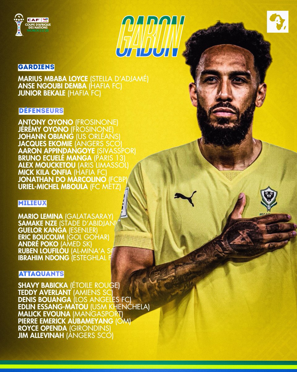 ActuFootAfrique's tweet photo. 🚨 OFFICIEL : La 𝙇𝙄𝙎𝙏𝙀 du Gabon 🇬🇦 pour la CAN 2025 ! 🌍🏆 https://t.co/1yLEsb4vU8