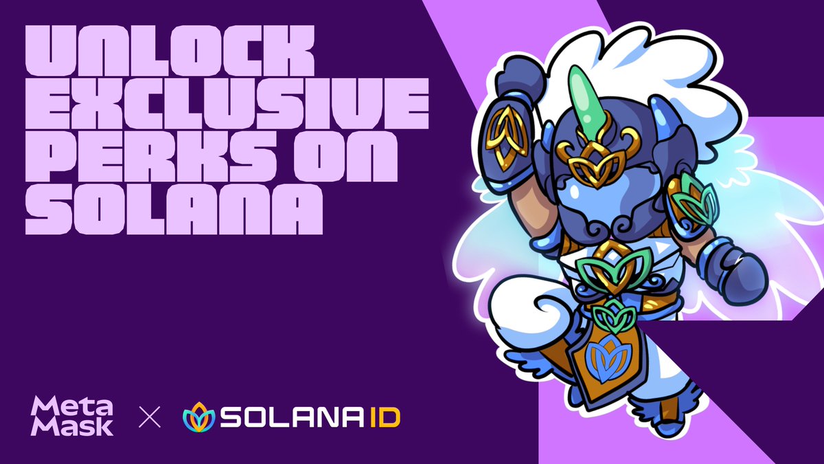 여우 로고와 보라색 악센트가 들어간 MetaMask와 Solana Identity 협업 그래픽