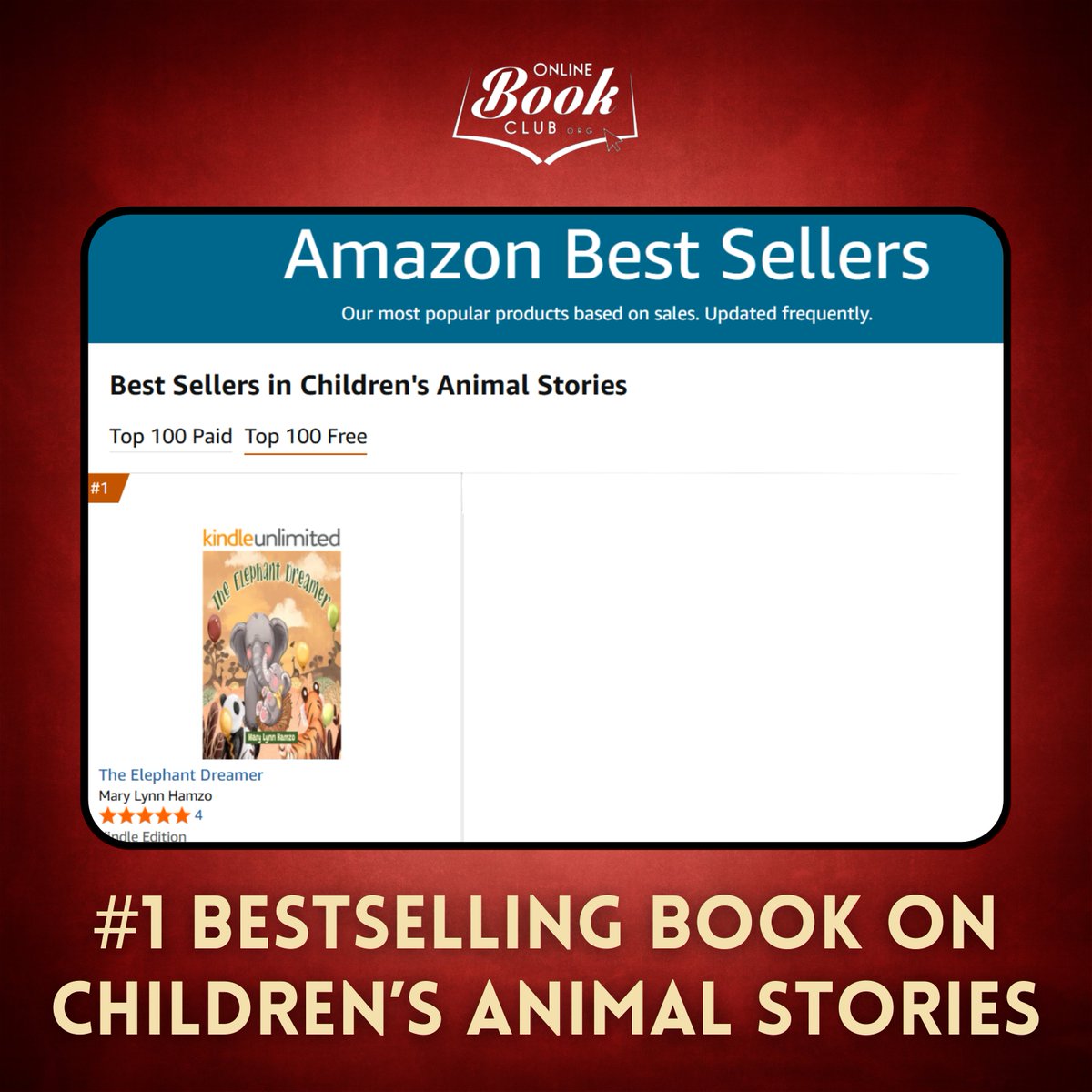 Wow! 🤩

The December 7th Book of the Day, “The Elephant Dreamer” by Mary Lynn Hamzo, hit the #1 bestseller position in two categories on Amazon!

Children’s Literature
Children’s Animal Stories

Follow the Author: <a href="/Author_MaryLynn/">Mary Lynn</a> 

Hurry and get your copy NOW: