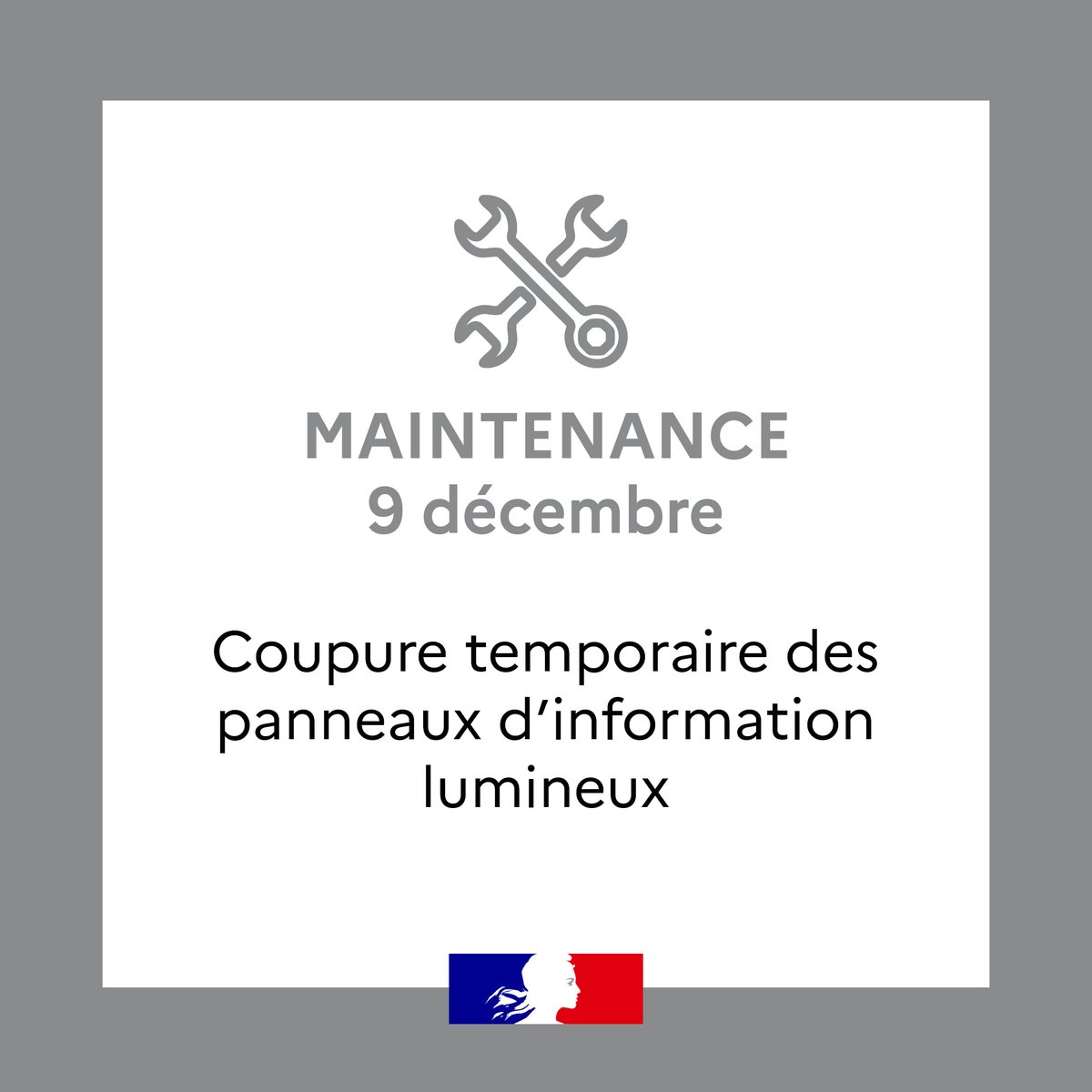#Information 🛠| Demain, coupure temporaire des panneaux d’information lumineux, de 9h à 16h, sur les secteurs de Rennes, Nantes, St Brieuc, Vannes et Brest
👉Pour rester informé, suivez l'information routière sur Bison Futé : bison-fute.gouv.fr