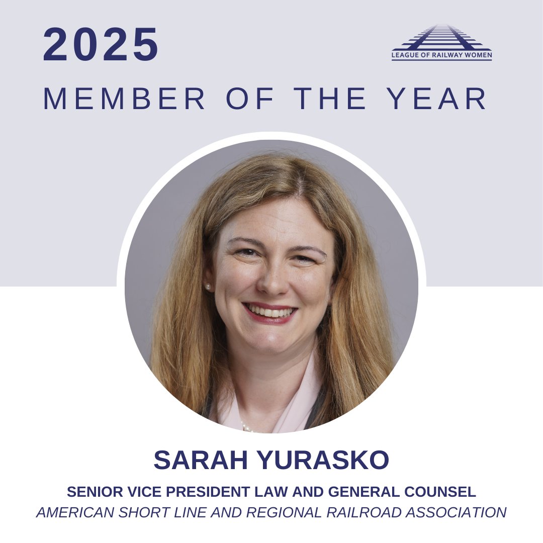 Last week our SVP-Law and General Counsel Sarah Yurasko was named the League of Railway Women's (<a href="/RailwayWomen/">LRW</a>) 2025 Member of the Year! 👏

If you've had the pleasure of working with Sarah, like we do every day, you'd know how amazing she is and how this is a very well-deserved