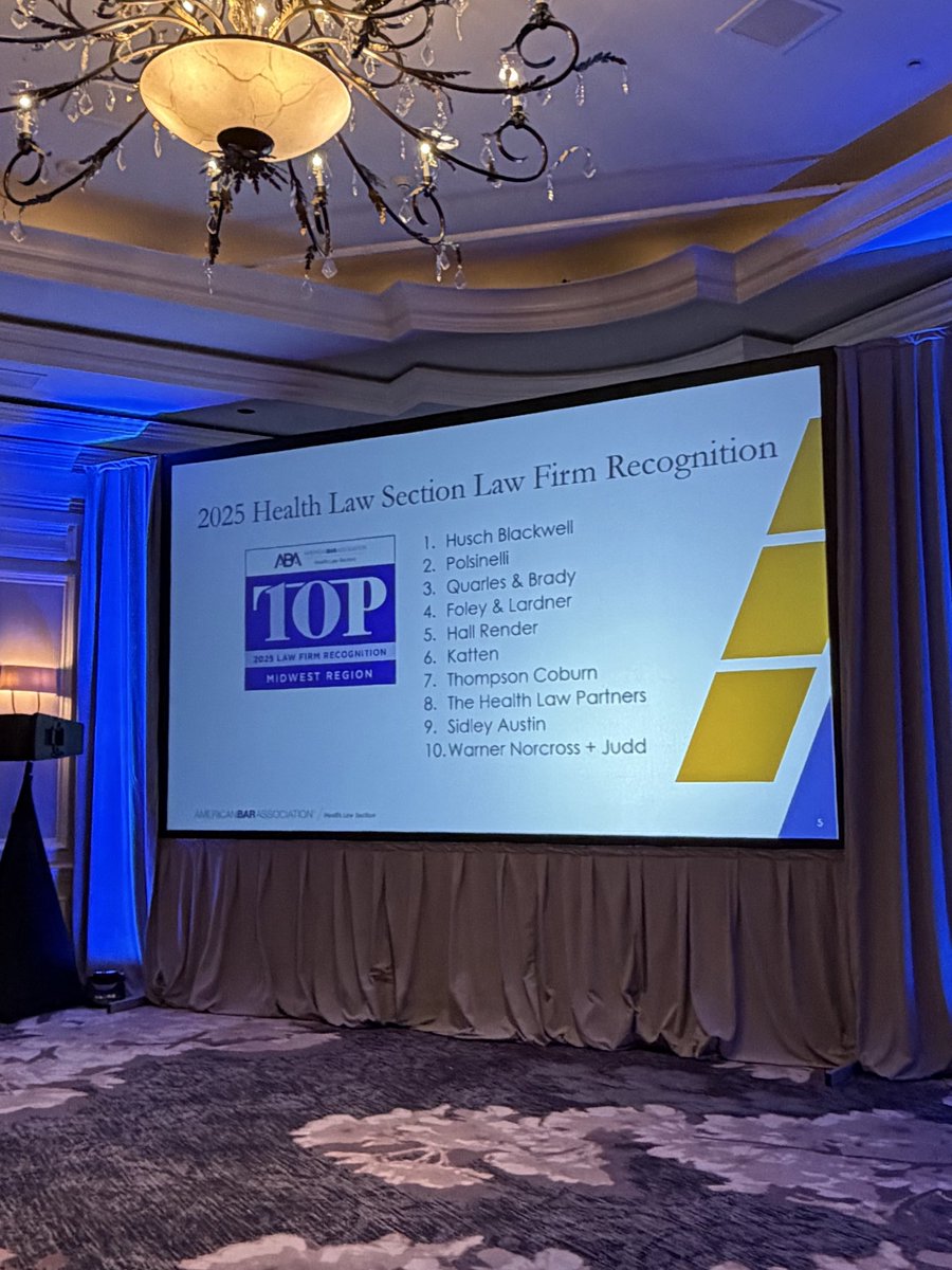 Proud moment at the <a href="/abahealthlaw/">ABA Health Law Section</a> Washington Health Law Summit seeing Husch Blackwell ranked #1 in the 2025 Health Law Firm Recognition. Grateful to work alongside such an exceptional team. #WHS2025