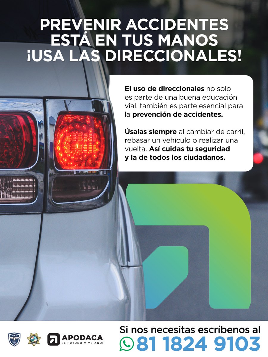#Recuerda Antes de cambiar de carril, rebasar o realizar una vuelta, utiliza con anticipación las luces direccionales. #MásCulturaVial