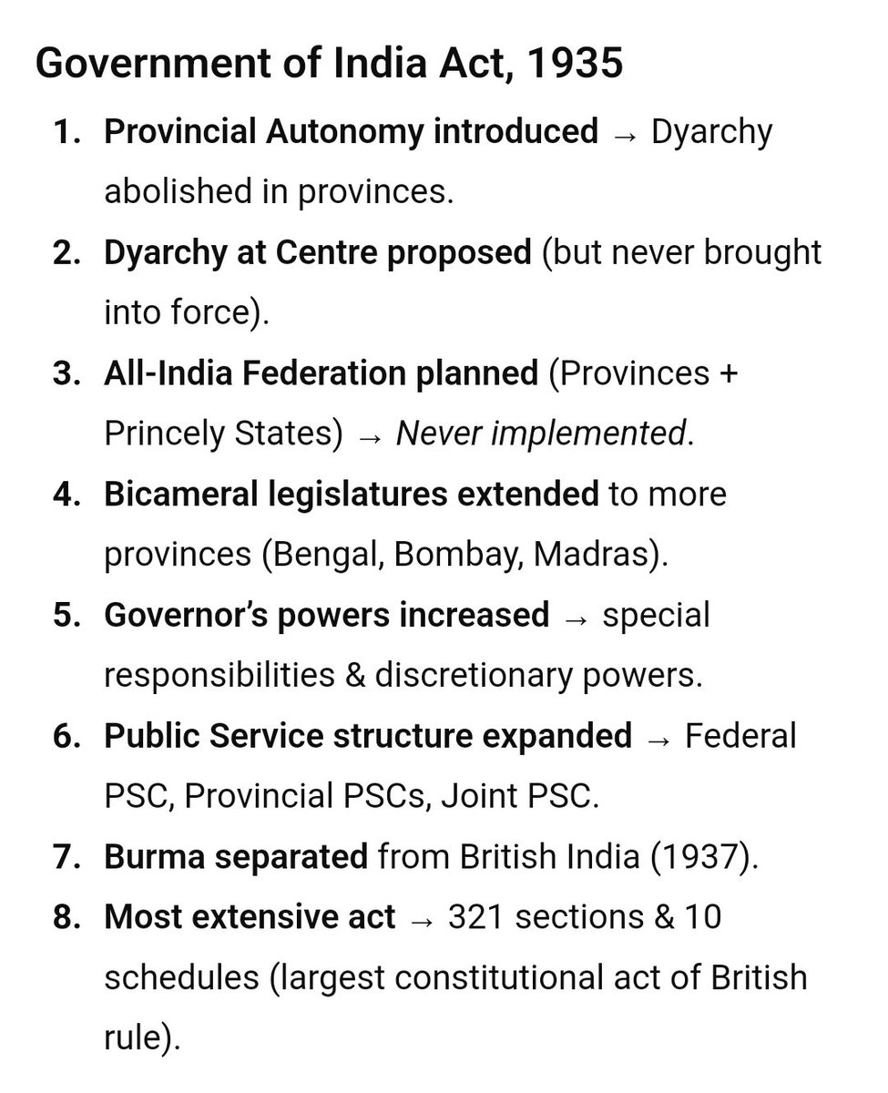 UPSCPCSClub's tweet photo. 📚 Constitutional Development in British India

✅️ Part 12/13 — Government of India Act, 1935

For more follow @UPSCPCSClub

#UPSCPrelims2026 #UPSC2026 #History #exam https://t.co/I2vqPfHv03