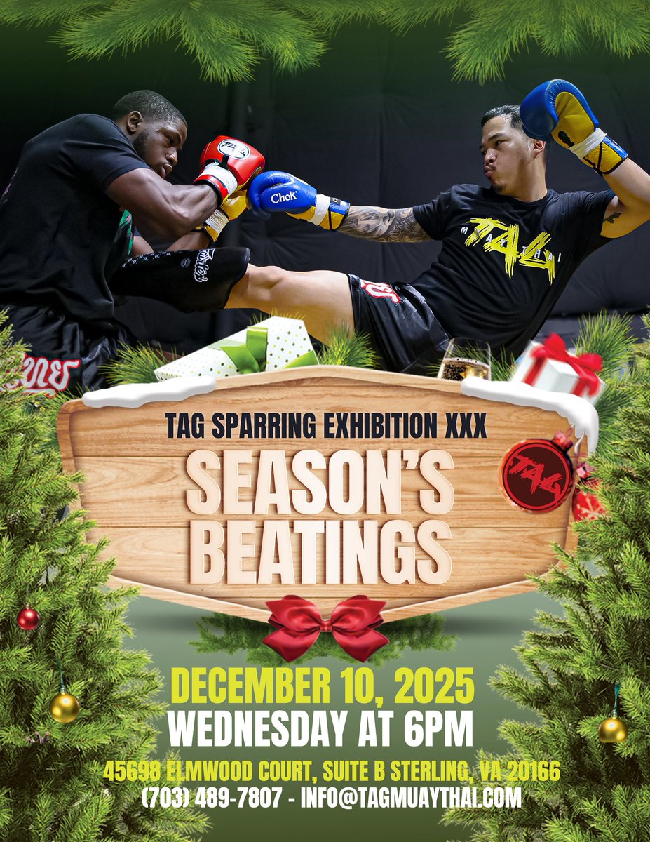 tagmuaythai's tweet image. Season’s Beatings is back.

Our 30th Sparring Exhibition happens this Wednesday at 6 PM as TAG athletes step in to test their skills, timing, and composure under controlled rounds.

#TAGMuayThai #MuayThai #Sparring #FightTraining #MartialArts #KruChrisAboy
