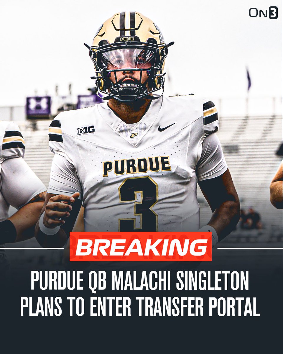 TransferPortal's tweet image. Purdue QB Malachi Singleton plans on entering the transfer portal, per @Hayesfawcett3 

He will have 2 years of eligibility remaining. 

on3.com/transfer-porta…