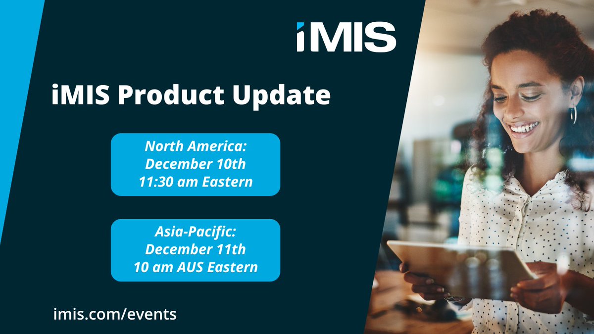 Our quarterly update will cover new features, best practices, and introduce the iMIS Power Suite (formerly CSI products). 

See what's new and how to maximize your platform!

North America: bit.ly/4oA94K9

Asia-Pacific: bit.ly/3XH1LW8 

#iMIS #AMS