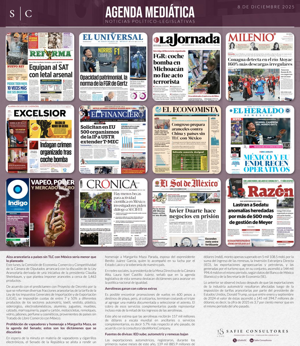 📰#SafieConsultores te presenta el análisis de la agenda mediática de hoy. Descubre las tendencias y temas clave que están marcando la conversación nacional. #PrimerasPlanas #politicanacional

💻mailchi.mp/safieconsultor…