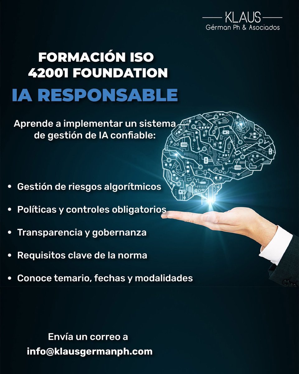 La capacitación #ISO42001 Foundation te prepara para comprender, aplicar y gestionar un Sistema de Gestión de #IA Responsable dentro de tu organización.

Inscripciones abiertas: klausgermanph.com/registro-progr…