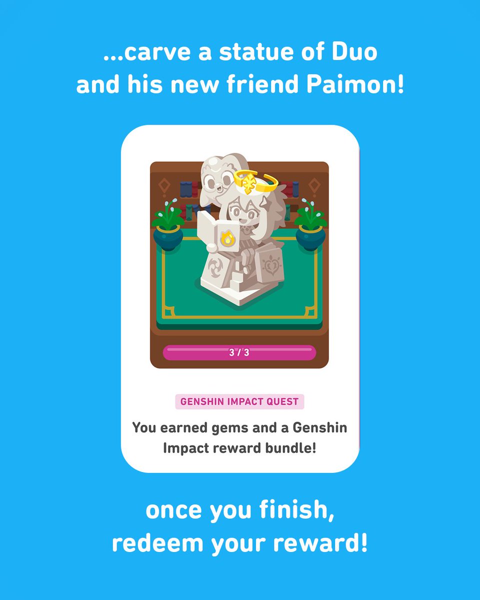 duolingo's tweet image. travelers, want to participate in the Genshin Impact x Duolingo quest? earn gems and an exclusive Genshin Impact reward bundle by extending your streak🔥

limited time only, available 12/8/25 - 12/27/2025

#Genshinlingo #GenshinImpact #GenshinxDuolingo #duolingo