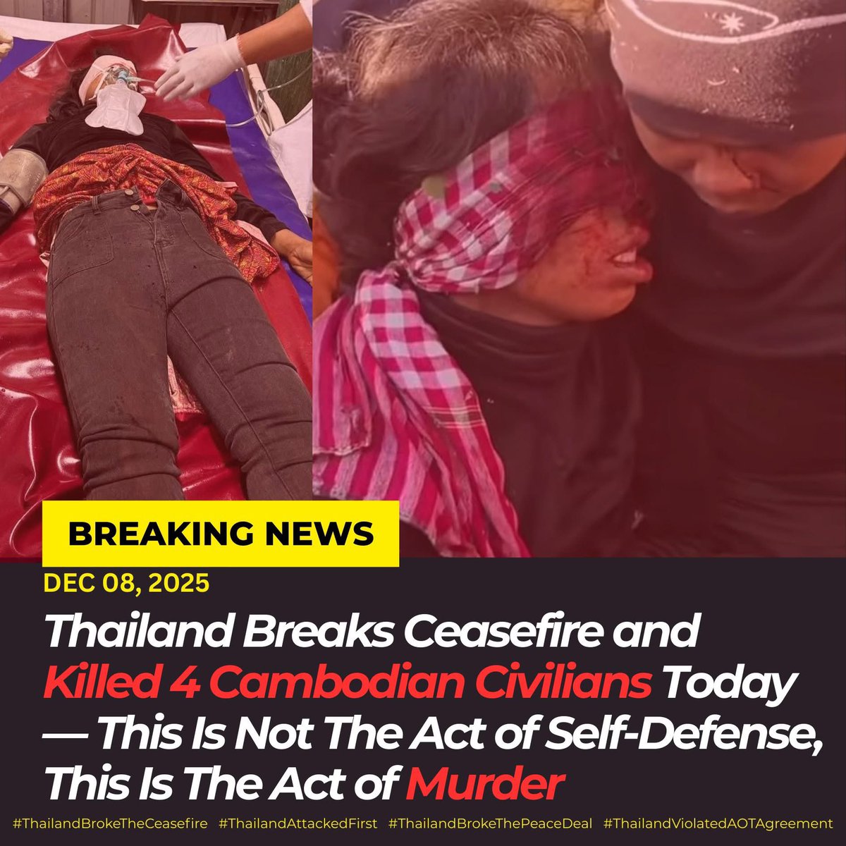 sreysrosdev's tweet photo. @WarMonitor3 Thailand broke the peace agreement, strike on Cambodian civilians. https://t.co/hCO45kw66Q