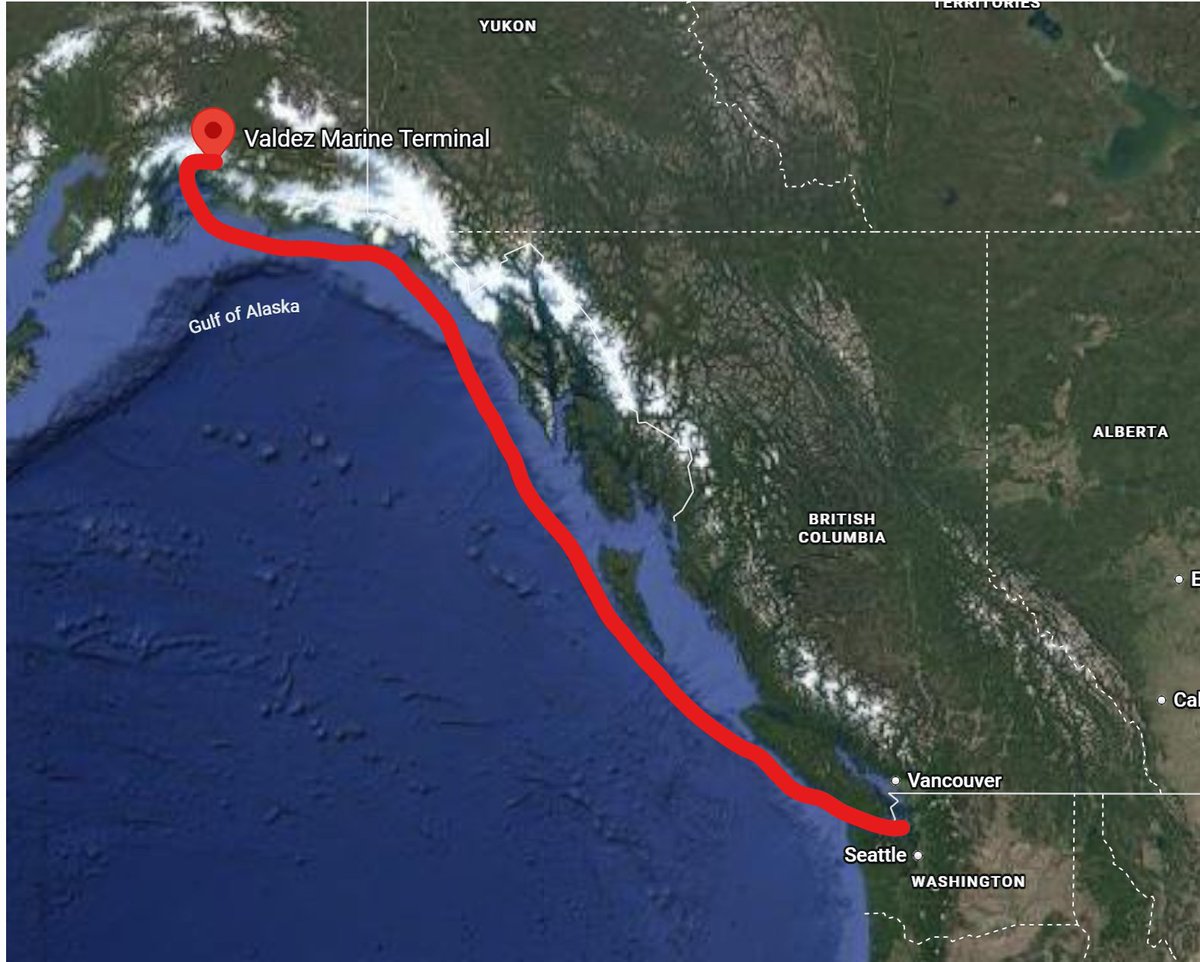 Tablesalt13's tweet photo. 🚨🚨BREAKING 

Christine Clark reveals that while BC maintains an oil tanker ban

The Valdez marine terminal in Alaska sends a OIL TANKER with 2 MILLION barrels of oil

EVERY SINGLE DAY, only 20 kms from Victoria

along the coast of Vancouver island, on the US side. 😂😂 https://t.co/X73AGjgTCg