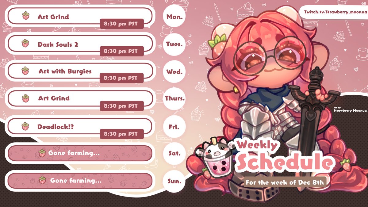 My first schedule ever for the week of Dec 8th!