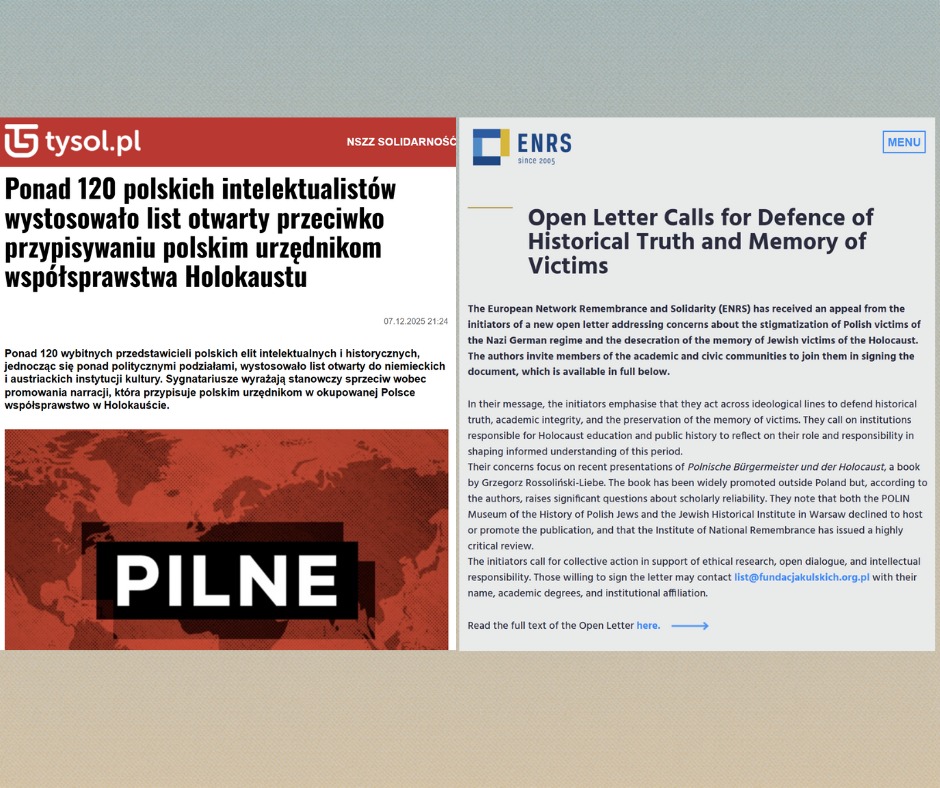 FKulskich's tweet photo. The European Network Remembrance and Solidarity (ENRS) and Tygodnik Solidarność have also reported on the initiative of an Open Letter concerning the stigmatisation of Polish victims of the German Nazi regime and the desecration of the memory of Jewish victims of the Holocaust. https://t.co/0v8qZFM83c