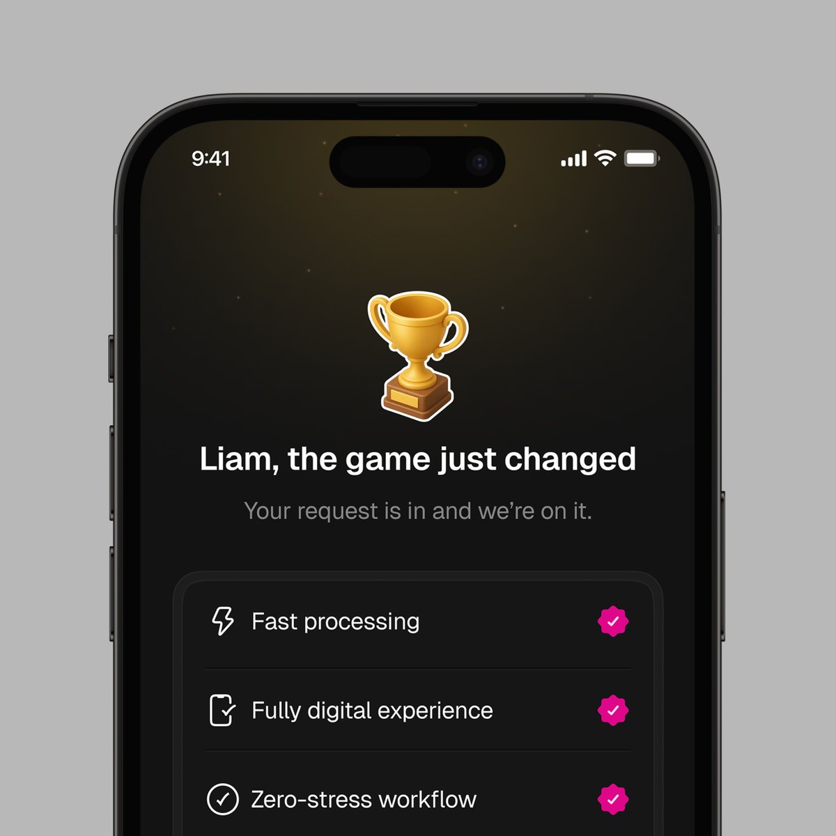 Fin4You // Success Confirmation Screen — Dark Mode 🏆