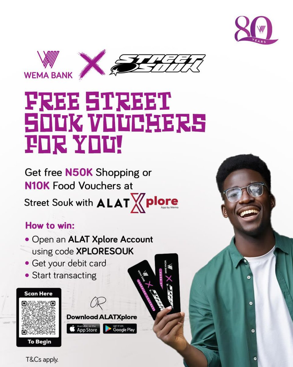 Join us live in Abuja on 18th and Lagos on 21st of December to experience music, fashion and pure street energy. Get a free Street Souk voucher when you open an ALATXplore account. Yummy opportunity guys 

#XploreSouk #WemaXstreetsouk
