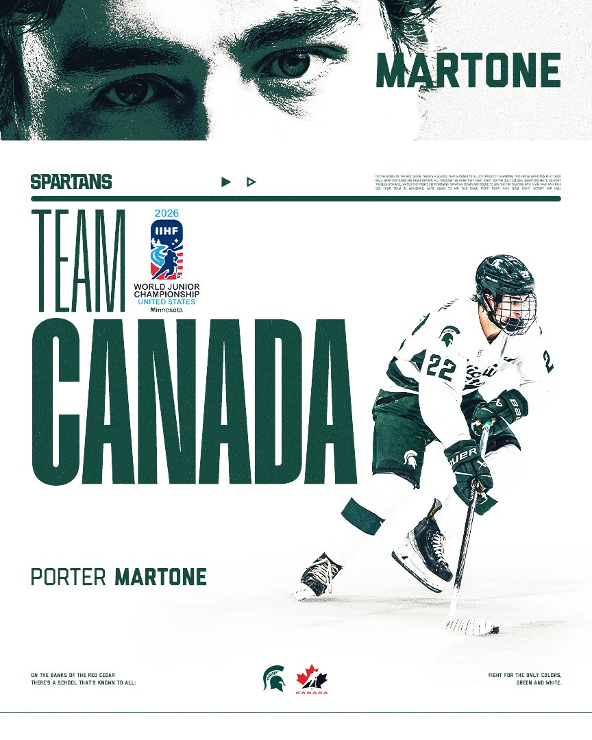 Congratulations to freshman Porter Martone on being named to the Canadian Junior National team's preliminary roster for the 2026 IIHF World Junior Championships!